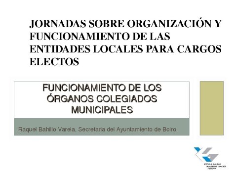 Funcionamento dos &oacute;rganos colexiados municipais. R&eacute;xime de sesi&oacute;ns. Control e fiscalizaci&oacute;n dos &oacute;rganos de goberno